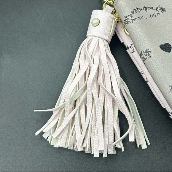 Betsey Johnson Heart Shoulder Chain Crossbody Bag Grey Light Pink Chain Strap - Picture 4 of 11